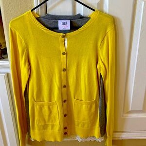 Cabi color block Yellow and Grey sweater Cardigan Cardi size Small